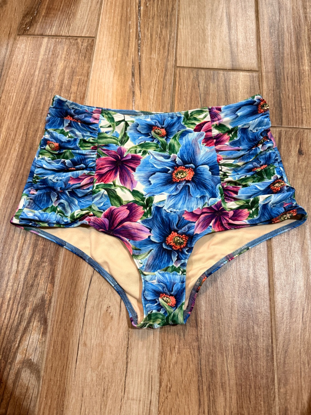 Kortni Jeane Blue & Purple Floral Ruched Side Swimsuit Bottoms